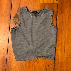 Sleeveless black/white stripped shirt with cutout/tied back